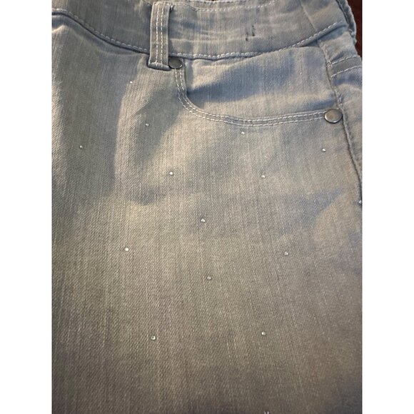 Chicos Flare Bootcut Gray Rhinestone Embellished High Waist Jeans Womens 12/L - Picture 6 of 12